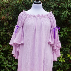 Lavender Cotton Gauze Chemise with Flounced Sleeves, Womens Renaissance Shift, Pale Purple Peasant Blouse, Halloween Costume, Ren Faire Garb