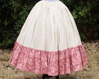 Pink Roses Cotton Ruffle Underskirt, Cotton Petticoat, Womens Renaissance Clothing, Cottagecore, Layering Skirt, Halloween Costume