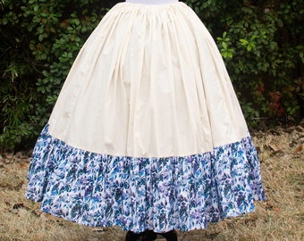 Blue Birds Cotton Ruffle Underskirt, Cotton Petticoat, Womens Renaissance Clothing, Cottagecore, Layering Skirt, Halloween Costume