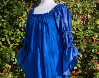 Royal Blue Bubble Sleeve Chemise in Satin and Cotton - Renaissance Shift - Peasant Blouse - Womens Halloween Costume - Ren Faire Garb - LARP