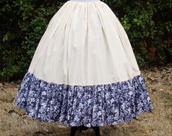 Blue Butterflies Cotton Ruffle Underskirt, Cotton Petticoat, Womens Renaissance Clothing, Cottagecore, Layering Skirt, Halloween Costume