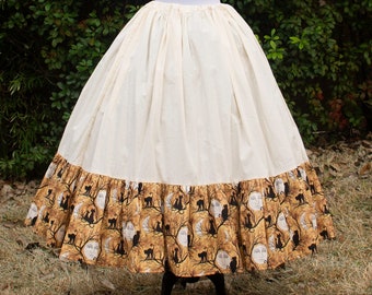 Full Moon Cat Silhouette Cotton Ruffle Underskirt, Cotton Petticoat, Womens Renaissance Clothing, Layering Skirt, Halloween Costume