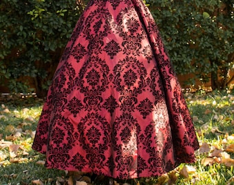 Renaissance Skirt in Red and Black Flocked Taffeta, Womens Victorian Steampunk Costume, Ren Faire Garb, Halloween, Gothic Vampire, Prom