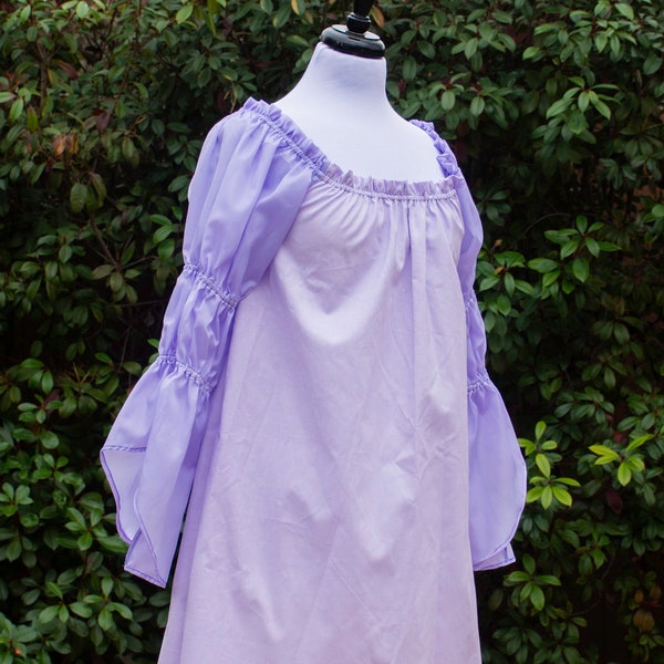 Lavender Purple Bubble Sleeve Chemise in Satin and Cotton, Womens Renaissance Shift, Peasant Blouse, Halloween Costume, Ren Faire Garb, LARP