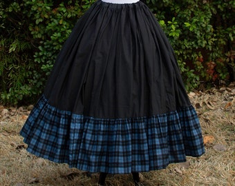 Blue and Black Plaid Cotton Ruffle Underskirt, Cotton Petticoat, Womens Renaissance Clothing, Gothic Layering Skirt, Halloween Costume