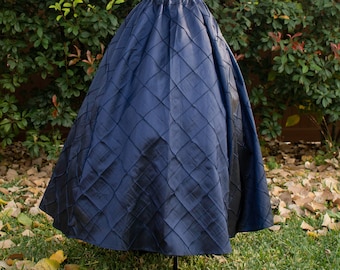 Renaissance Skirt in Midnight Blue Pintuck Taffeta, Victorian Steampunk Costume, Ren Faire Garb, Womens Halloween Costume, Medieval Clothing