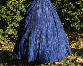 Renaissance Skirt in Navy Blue Crinkled Taffeta, Steampunk Costume, Ren Faire Garb, Womens Halloween Costume, Medieval Clothing, LARP