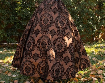 Renaissance Skirt in Brown and Black Flocked Taffeta, Steampunk Costume, Ren Faire Garb, Womens Halloween Costume, Medieval Clothing