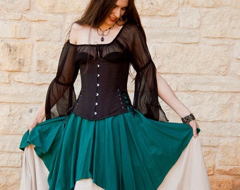 Teal Linen Pixie Skirt, Womens Renaissance Clothing, Halloween Costume, Ren Faire Garb, Fairy Skirt, Pirate Costume, Medieval Clothing