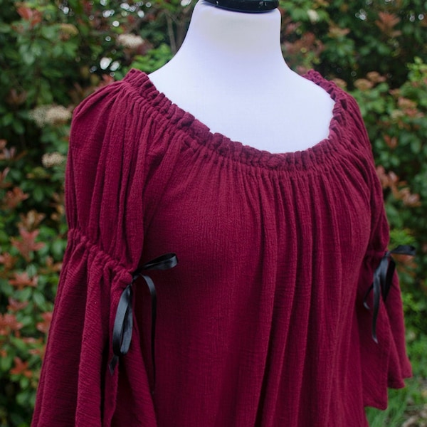 Burgundy Gauze Chemise with Flounced Sleeves - Renaissance Shift - Peasant Blouse - Womens Halloween Costume - Ren Faire Garb - SCA LARP