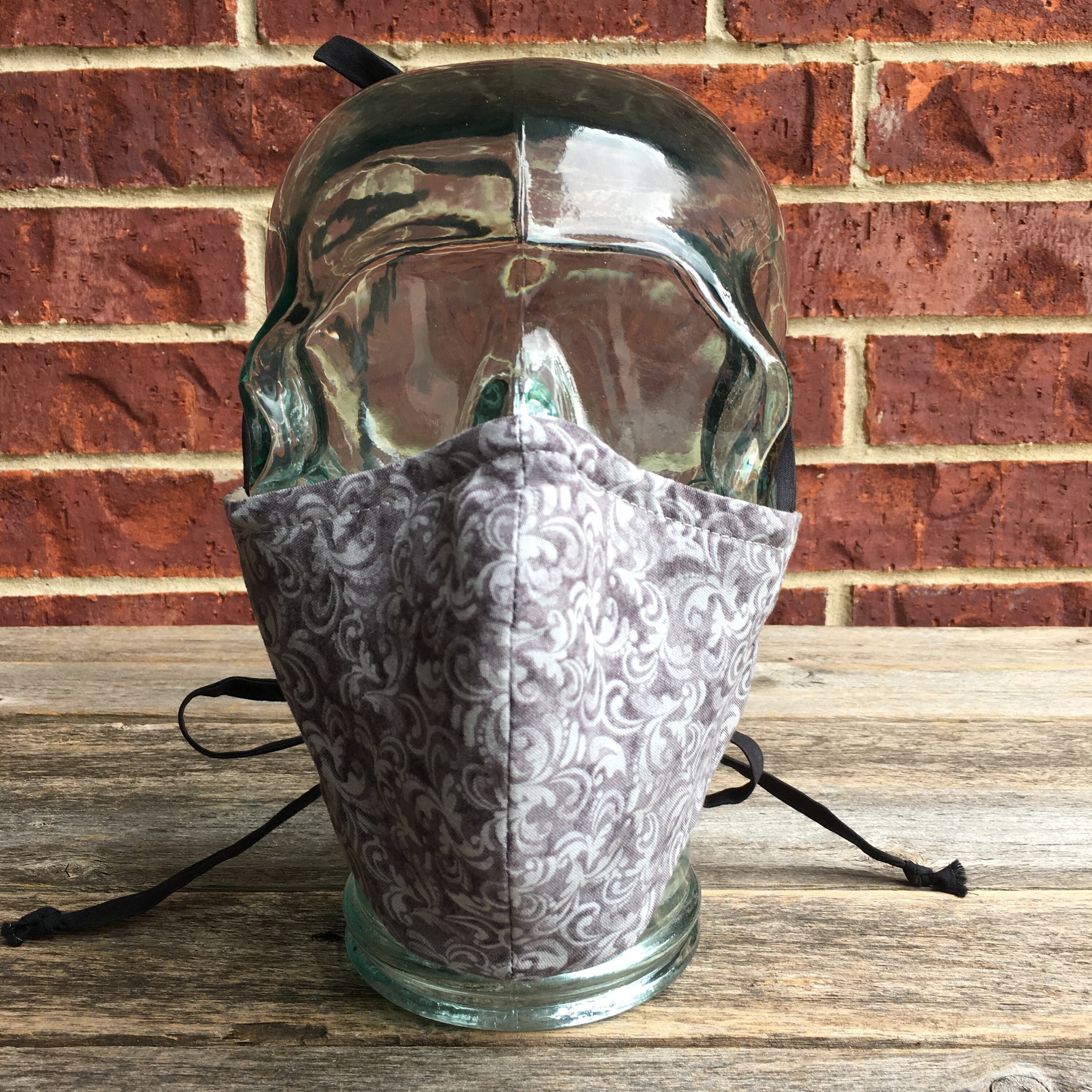 Reusable Face Mask in Gray Vines Three Layer Mask Adult Etsy