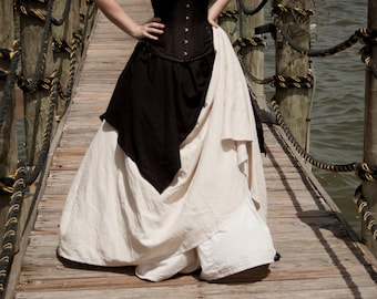 Natural Linen Renaissance Skirt, Ren Faire Garb, Womens Medieval Clothing, Ivory Skirt for Layering, Halloween Costume