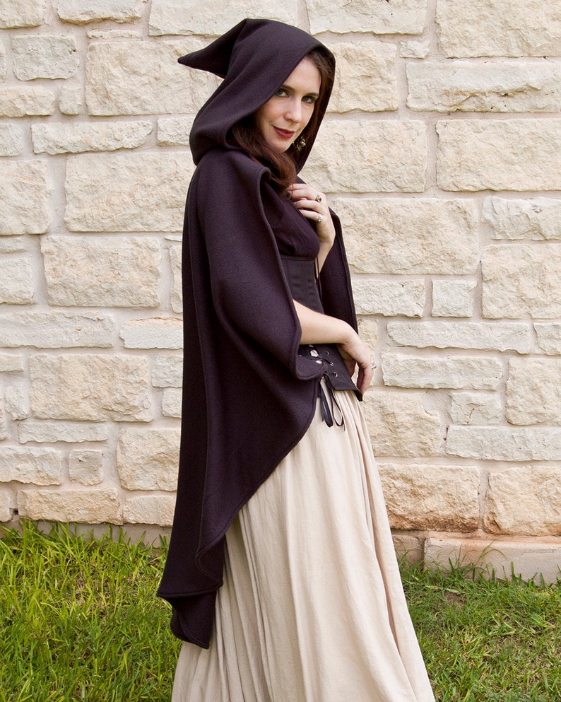 Black Rogue Cape Renaissance Clothing Halloween Costume Ren Faire Garb Medieval Clothing Mens Womens Cloak Hooded Cape image 1