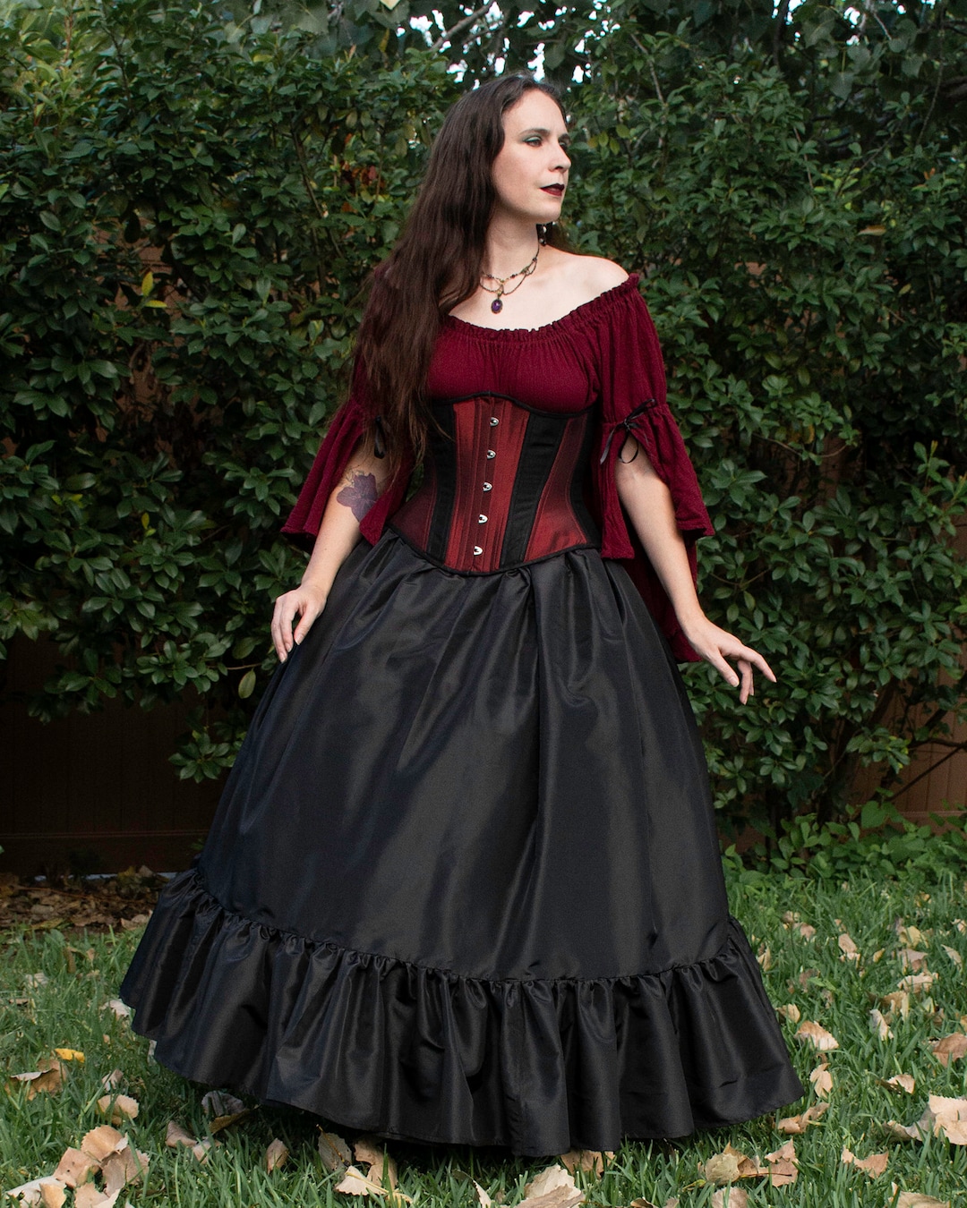 Steampunk Black Taffeta Ruffle Skirt, Adult Halloween Costume, Gothic ...