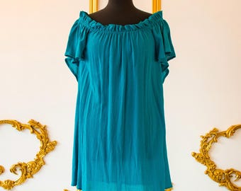 Flutter Sleeve Chemise in Teal Cotton Gauze, Renaissance Shift, Historically Inspired Halloween Costume, Steampunk Shirt, Ren Faire Garb