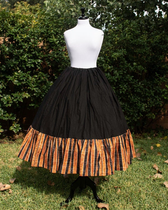 Orange and Black Stripe Cotton Ruffle Underskirt, Cotton Petticoat, Renaissance Clothing, Gothic Steampunk Skirt, Witchy Halloween Skirt
