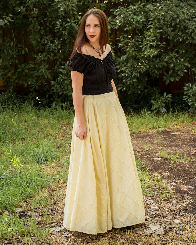Womens Halloween Costume Medieval Clothing Ren Faire Garb Steampunk Costume Renaissance Skirt in Buttercream Yellow Pintuck Taffeta