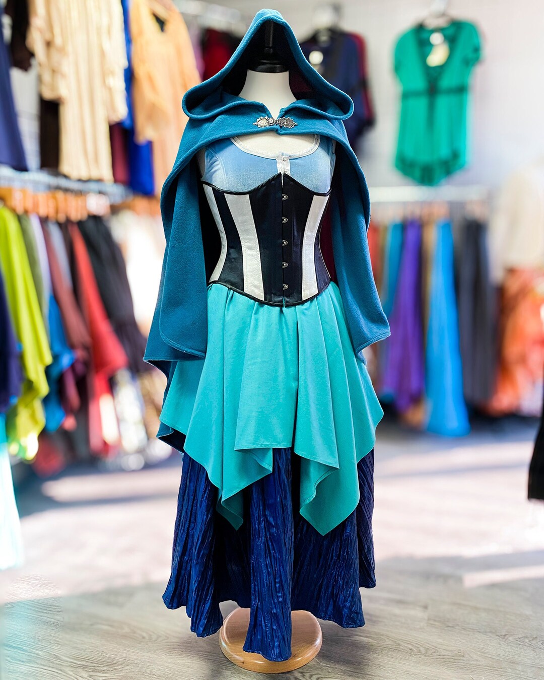 Aqua Linen Pixie Skirt, Renaissance Clothing, Halloween Costume, Pirate