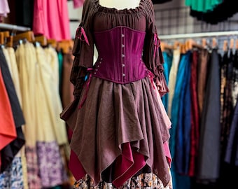 Walnut Brown Linen Pixie Skirt, Renaissance Clothing, Halloween Costume, Pirate Skirt, Ren Faire Garb, Womens Medieval Clothing