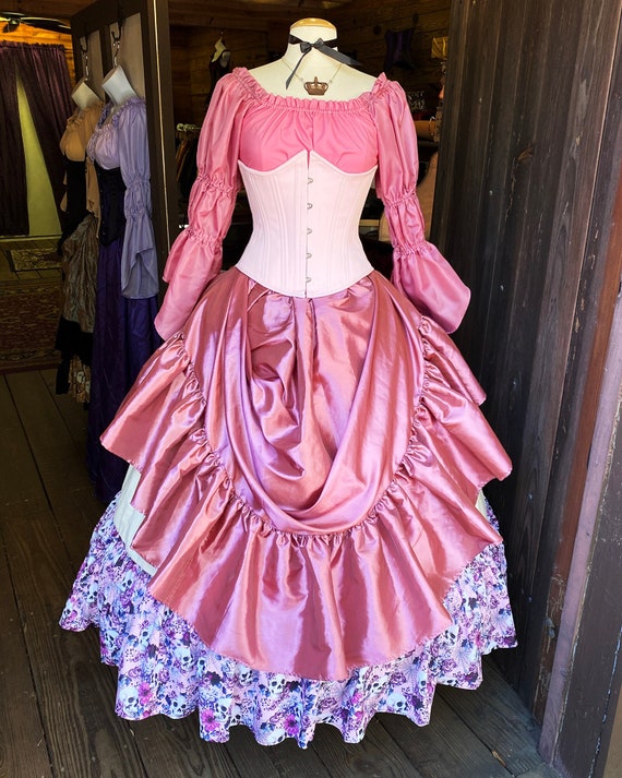 steampunk pink dress Pink Steampunk Overbust Lace Dress Steampunk Outfit