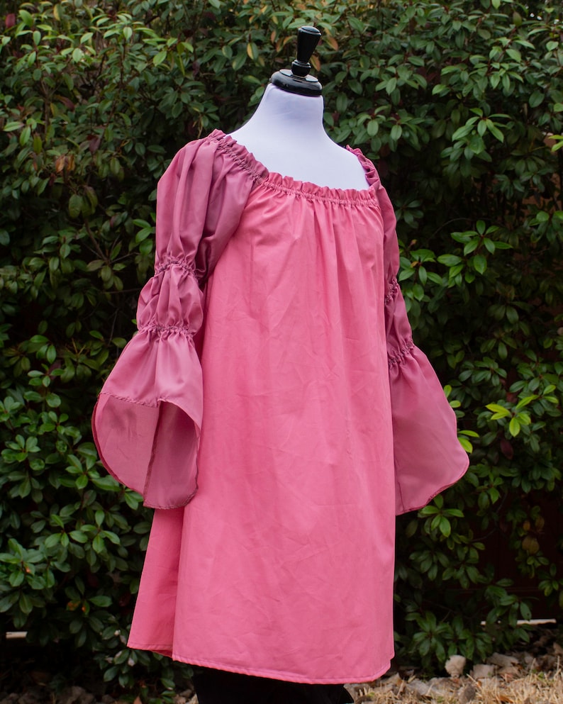 Larp Roses Rose Pink Bubble Sleeve Chemise in Satin and Cotton, Renaissance Shift ...