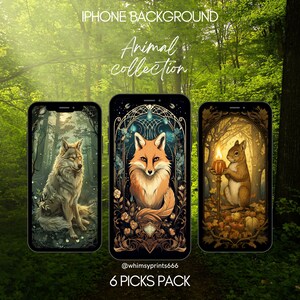 Wald Tiere Smartphone iPhone Wallpaper Hintergrund Kollektion 6xSet Digital Download Fantasy Cottagecore Avalon IOS Android Vintage