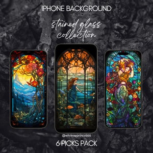 Magische Glasmalerei Smartphone iPhone Wallpaper Hintergrund Kollektion 6xSet Digital Download Fantasy Cottagecore Avalon IOS Android Vintage