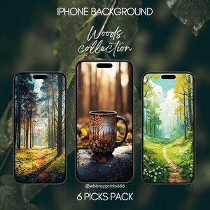 Zauberhafter Gemütlicher Feenwald Smartphone iPhone Wallpaper Hintergrund Set 6xSet Digital Download Fantasy Cottagecore Avalon IOS Android Vintage