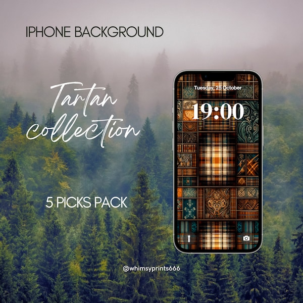 Outlander Smartphone iPhone Hintergrundbild Hintergrund Tartan Sammlung 5x Set Digital Download Highlands Schottland Ästhetik Vintage IOS Android