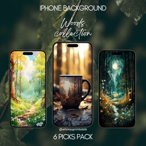 Zauberhafter Gemütlicher Feenwald Smartphone iPhone Wallpaper Hintergrund Set 6xSet Digital Download Fantasy Cottagecore Avalon IOS Android Vintage