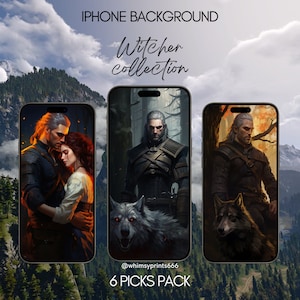 The Witcher Smartphone iPhone Wallpaper Background Set 6xSet Digital Download Fantasy Geralt of Rivia Darkness IOS Android Vintage Ciri Yen