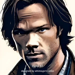 Supernatural Sam Winchester digitale druckbare Kunst für Poster, Wandkunst, Telefonhülle, Tassen & Hemden, Kissen, Social Media. Instand Download