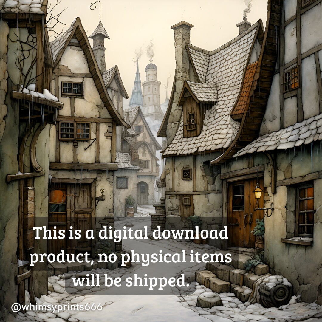Digital Outlander Medieval Town Printable Art for Posters, Canvases, Picture Frames, Mugs & Shirts. Home Decor and Gifts. Instant Download.
