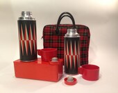 JC Higgins Thermos Set ~ Thermos Case Cups ~ Plaid Vintage Thermos Case ~ Vintage Thermos and Carrying Case ~ JC Higgins ~ Sears Thermos