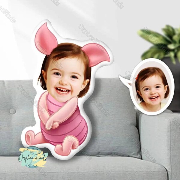 Personalized Face Pillow, Winnie The Pooh Pillow, Piglet 3D Shaped Pillow, Cute Kid Pillow, Custom Photo Pillow, Cartoon 3D Pillow