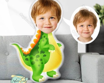 Aangepaste gezicht kussen, gepersonaliseerde foto kussen, groene Stegosaurus kussen, grappig kind speelgoed kussen, cadeau voor kind, speelgoed gooien kussen