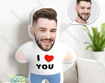 Personalized Face Pillow, I Love You Doll Pillow, Funny Throw Pillow, Personalized Photo Minime Pillow, Gift For Girlfriend/ Boyfriend