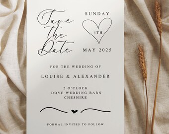 Beautiful Save The Date Wedding Card Template -Pretty Minimalist Beige