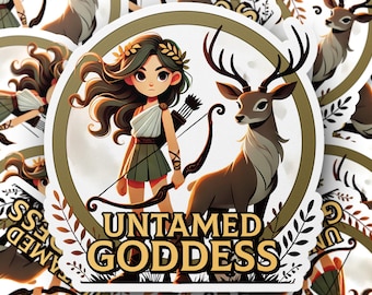 Artemis Sticker, Greek Goddess With Stag Vinyl Decal, Mythology Art