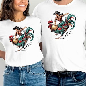 Cowgirl Riding Rooster, Funny Adult Humor Tee, Naughty Joke T-Shirt, Offensive Gag Gift, Great Adult Humor Bachelorette Party Shirt