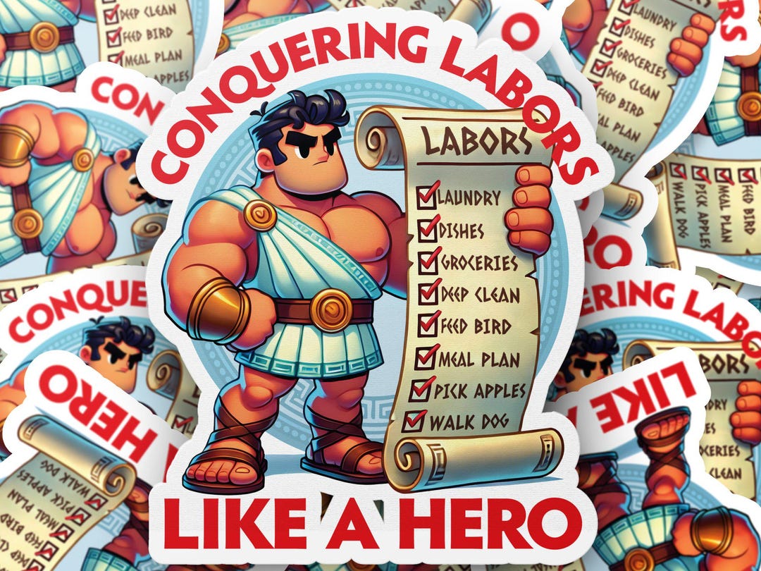 Heracles Sticker Cute Hercules Sticker | Greek Mythology-inspired Art | Hercules Holding ...