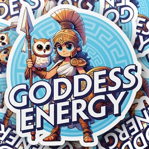 Cute Warrior Athena Sticker with Owl, Greek Goddess Energy Art, Feminine Power Illustration, Mythology Vinyl Decal for Laptops and Journals