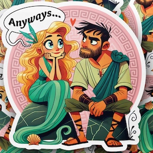 Calypso and Odysseus Sticker, Greek Mythology Vinyl Sticker, The Odyssey Funny Epic Sticker, Decal for Planners, Laptop, Water Bottle