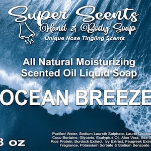 Ocean Breeze Natural Hand & Body Moisturizing Liquid Soap by Super Scents 8 oz  FREE SHIPPING