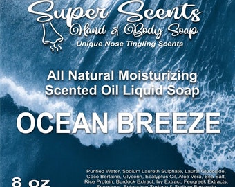 Sapone liquido idratante naturale per mani e corpo Ocean Breeze di Super Scents 8 oz SPEDIZIONE GRATUITA