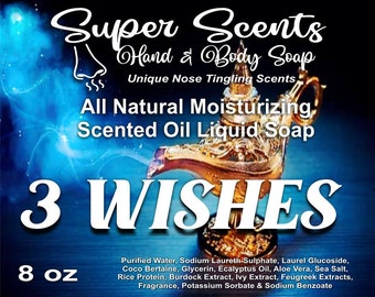 Sapone liquido idratante naturale per mani e corpo 3 Wishes di Super Scents 8 oz SPEDIZIONE GRATUITA