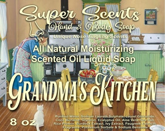 Grandma's Kitchen Natural Hand & Body Moisturizing Liquid Soap by Super Scents 8 oz  FREE SHIPPING