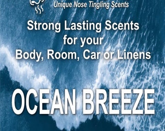 Puede incluir: Una botella de 118 ml de spray de ambiente con aroma a brisa marina. La botella está etiquetada con "Super Scents Aroma Sprays" y "Strong Lasting Scents for your Body, Room, Car or Linens".