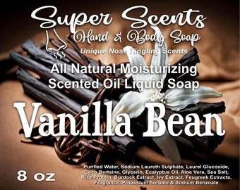 Vanilla Bean Natural Hand & Body Moisturizing Liquid Soap by Super Scents 8 oz  FREE SHIPPING