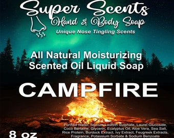 Savon liquide hydratant naturel pour les mains et le corps Campfire par Super Scents 8 oz LIVRAISON GRATUITE